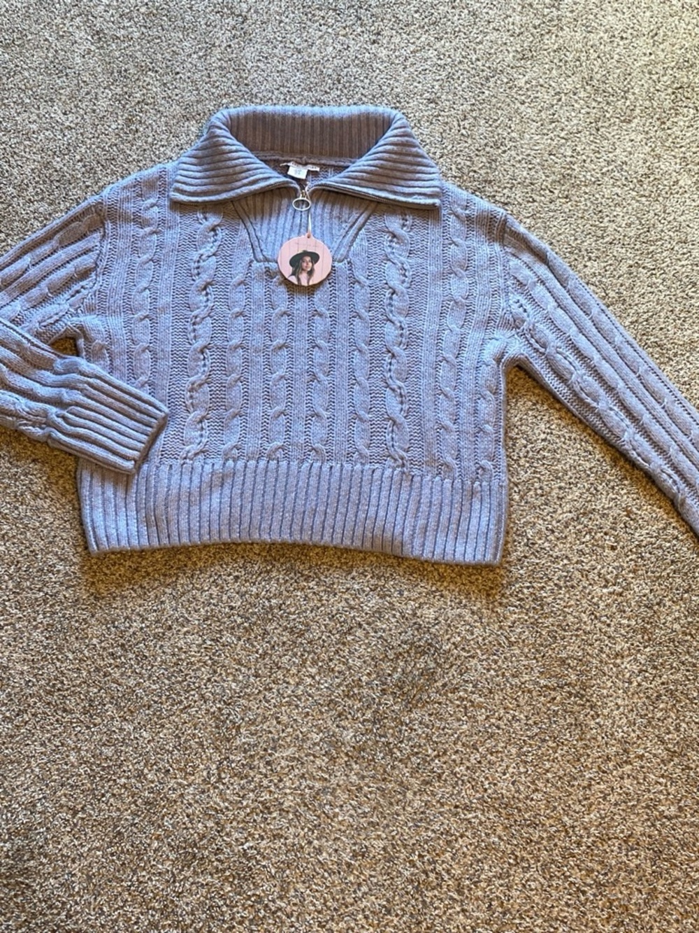 Sincerely Jules NWT Women’s Ice Blue Cable-Knit Zip Polo Sweater Size Medium